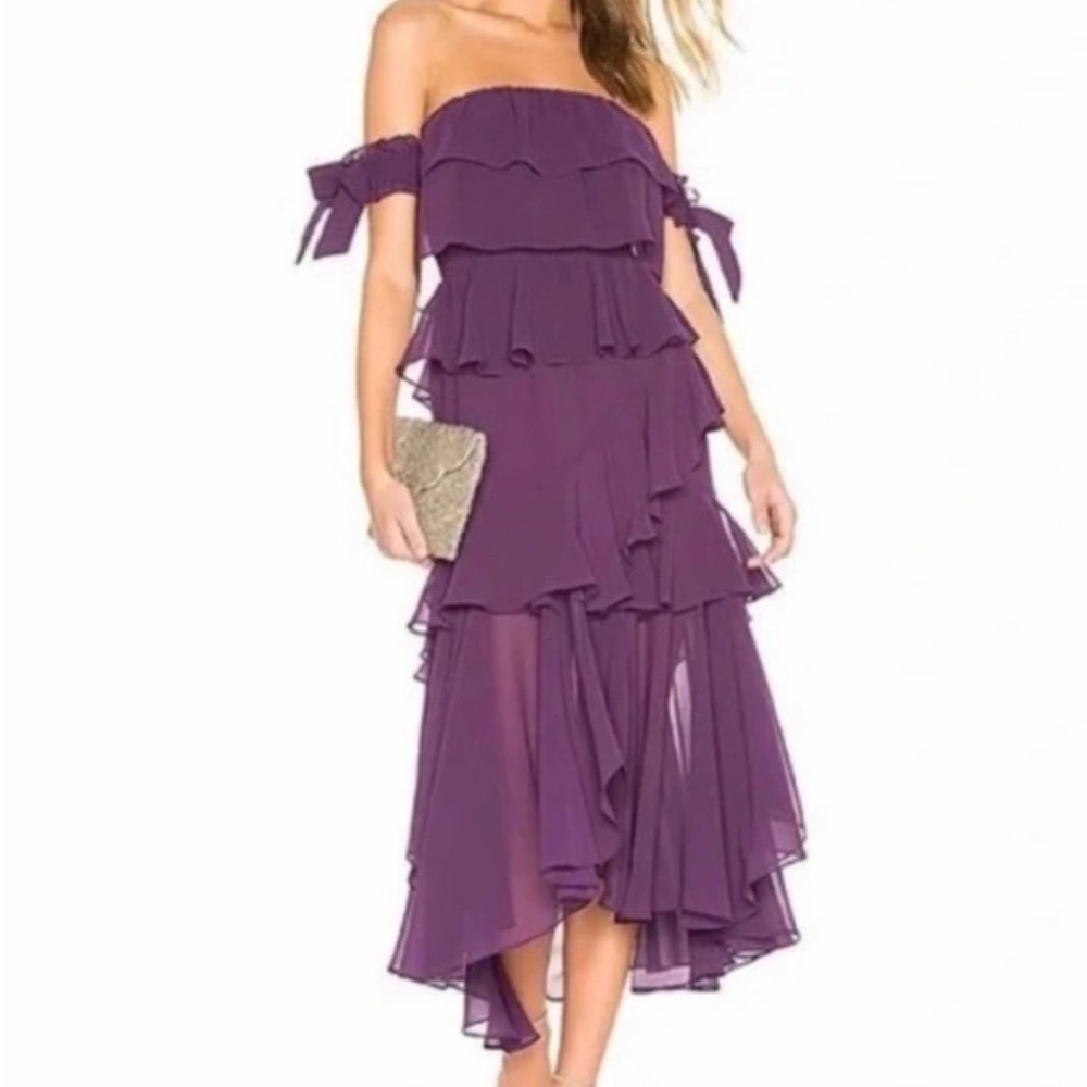 Misa Los Angeles Purple Asymmetrical Ruffled Sundress